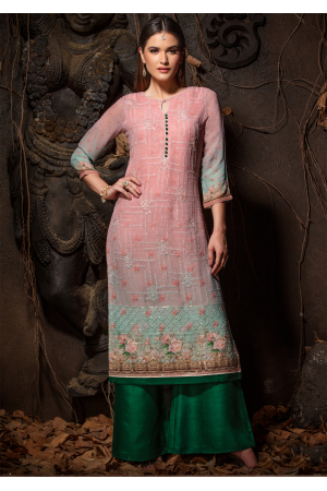 Pink Color Designer Georgette Straight Cut Kurti